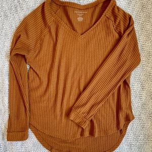 AE soft & sexy plush mustard waffle long sleeve